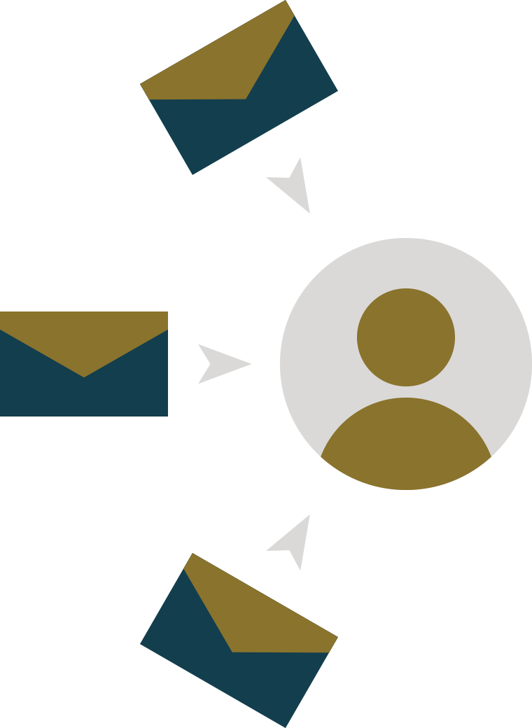 三通の封筒が人物アイコンに向かって送られているイラスト