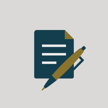 ノートとペンのアイコンで、文章の作成や記入作業を象徴したイラスト