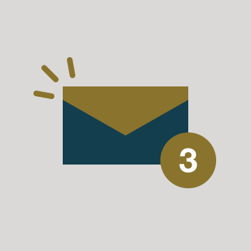 封筒アイコンに通知バッジが付き、新着メッセージを表すシンプルなイラスト